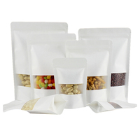 Sacs en papier brun à fond plat avec fermeture à lien métallique et fenêtre refermable pour grains de café et produits de boulangerie