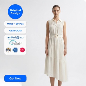 Abito Camicia Senza Maniche dal Design Originale Personalizzato, Elegante Vestito Midi con Cintura per Donne, Orlo Asimmetrico a Strati, Abiti Estivi da Donna OEM - Product Image 1