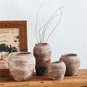 Toptan antik stil farmhous rustik eski çömlek terracotta vazolar bahçe dekorasyon çimento çiçek vazo