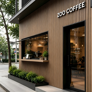 Panneau mural rainuré en WPC co-extrudé pour la décoration extérieure moderne des cafés et des façades de bâtiments commerciaux - Product Image 2