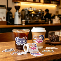 Autocollants et étiquettes personnalisés en papier adhésif pour gobelets à café, emballage imperméable pour gobelets de café et marquage alimentaire à emporter