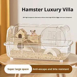 Gabbia per criceti di lusso trasparente dorata, spazio extra-large, in plastica, stile moderno, ventilata, facile da pulire, forniture per animali domestici da interno - Product Image 2