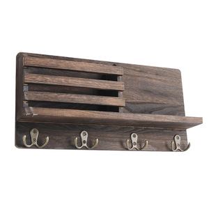 Wall Mounted Storage <b>Shelf</b> With <b>Hooks</b> And Clock For Entryway Organization - Product Image 5