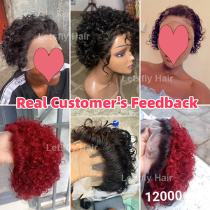 Letsfly Cheap $8 Brazilian Curly 13x1 Lace Frontal Human Hair <b>Wigs</b> Pixie Cut Short <b>Bob</b> <b>Wig</b> for Women - Product Image 2