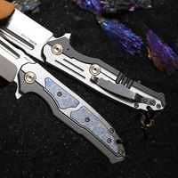 M390 Staal Tactisch Vouwzakmes Titanium Legering Stonewashed Lemmet Lederen Schede Buitenactiviteiten Kamperen EDC 20,5cm Totale Lengte