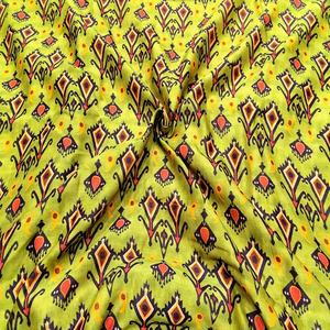 Fashionable <b>Green</b> Poly Raw <b>Silk</b> Woven Fabric Abstract Geometric Prints Breathable Quick-Dry Lightweight Smooth Lustrous DIY - Product Image 1