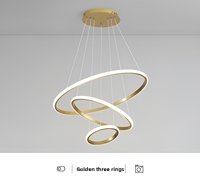 Lustre moderne à LED à 3 anneaux circulaires, luminaire suspendu en acrylique, hauteur réglable, intensité variable, noir et or, pour salon et salle à manger