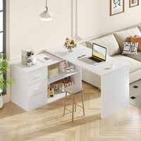 Bureau d'angle de direction de luxe en L, grand format, blanc, avec tiroirs, pour poste de travail informatique