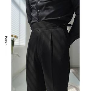 <span class=keywords><strong>Pantaloni</strong></span> da uomo di fascia alta stile retrò di colore nero puro <span class=keywords><strong>pantaloni</strong></span> da lavoro a vita alta <span class=keywords><strong>pantaloni</strong></span> lunghi Casual <span class=keywords><strong>grigio</strong></span> <span class=keywords><strong>scuro</strong></span> - Product Image 3