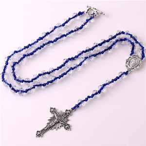 Joyería religiosa <span class=keywords><strong>de</strong></span> 6x8mm para mujer, cuentas <span class=keywords><strong>de</strong></span> <span class=keywords><strong>cristal</strong></span> transparente, azul, collar con cordón, <span class=keywords><strong>2022</strong></span> - Product Image 5