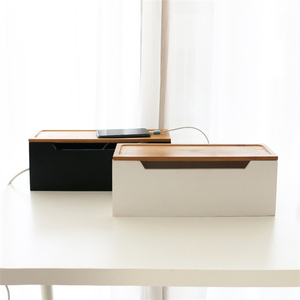 J815 J815 Wooden Usb Charge Power Cable Box Cable Management Wire Organizer Socket Storage Box With Bamboo Lid