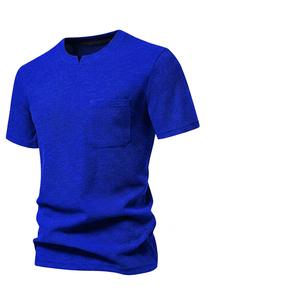 T-shirt personnalisé pour homme en maille gaufrée avec poche, 100 % coton, manches courtes, col roulé, décontracté, uni, coupe classique, écologique, respirant - Product Image 4