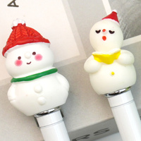 Lot en gros de stylos à bille métalliques 3D en forme de bonhomme de neige avec capuchon, corps fin, logo personnalisé, ensemble de cadeaux pour fête de Noël
