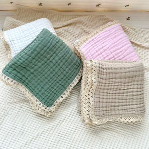 100% Cotton 6 Layers Lace <strong>Toddler</strong> Baby Blanket Tassel Trim Muslin Swaddle Baby <strong>Bedding</strong> - Product Image 1