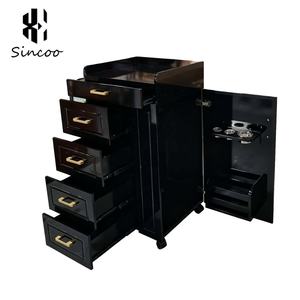 High Quality Metal Black Hairdressing <b>Trolley</b> with Hair Dryer Holder Customizable Color and Size Hotel Use Drawer <b>Trolley</b> - Product Image 3