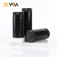 Bouteille ronde noire de qualité alimentaire, sérigraphiée, vide, en plastique, avec bouchon à vis, pour capsules de soins de santé, conteneur HDPE pour médicaments