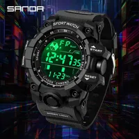 Reloj Deportivo SANDA 6229 Unisex con Luz Verde, Resistente al Agua 5BAR, Esfera Grande, Pantalla Digital, Multifuncional, Correa de Goma, ABS