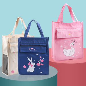 Sac fourre-tout en toile grande capacité, sac à documents à trois compartiments zippés, pour la formation hors campus, résistant à l'eau, rose, bleu marine, beige - Product Image 1