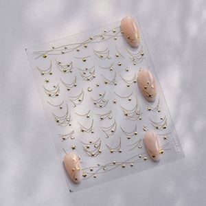 Autocollants pour ongles en forme de cœur, de lune et d'étoile en or et <span class=keywords><strong>argent</strong></span> 5D, paillettes, perles, autocollants pour ongles en gel scintillants, chaîne d'étoiles - Product Image 5