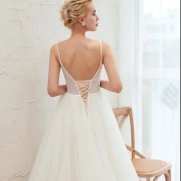Sexy Lady Dress Lace Applique Sleeveless Spaghetti Strap Wedding Dress Chapel Train Backless With White