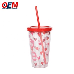 Taza de doble pared de PP personalizada con pajita OEM 450mL taza de plástico hecha de alta calidad taza de agua de oso lindo - Product Image 5