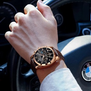Montre pour homme Drioshipping, étanche, lumineuse, sport, quartz, cuir véritable, Relojeshombr - Product Image 5