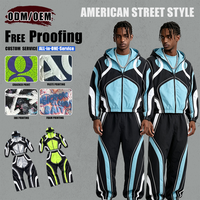 Ensemble de survêtement décontracté pour homme en polyester et nylon, imperméable, coupe-vent, avec veste et pantalon à patchwork zippé