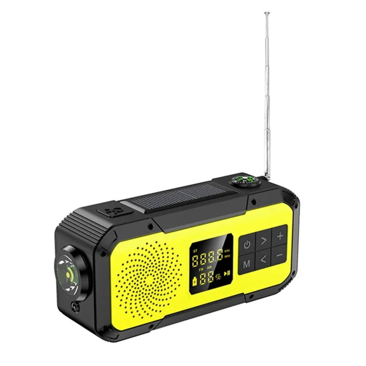 D589 Hand Crank Power Radio Speaker Tenaga Surya, Speaker Daya Tinggi Tahan Air Luar Ruangan dengan Stasiun Pencarian Otomatis Am Fm