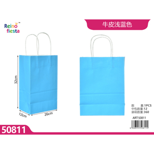 Bolsas de papel Kraft personalizadas azul claro con asas para venta al por menor o embalaje de regalo de pasteles Material de Kraft marrón duradero de piel de azúcar - Product Image 1