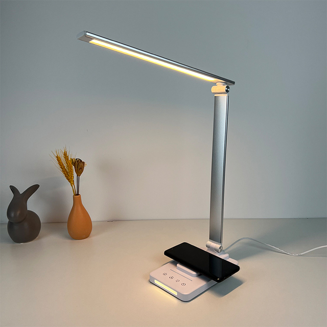 Aluminum Alloy Folding Table Lamp With Wireless Charging Desk Light Study Usb Charging Port Timer Eye-Caring Led Lamps