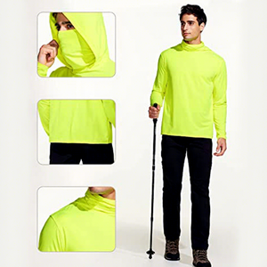 Men <b>Neon</b> Yellow UPF 50 Long Sleeve Hoodie Anti UV Sun Protection Polyester Pullover Fishing Wear - Product Image 5