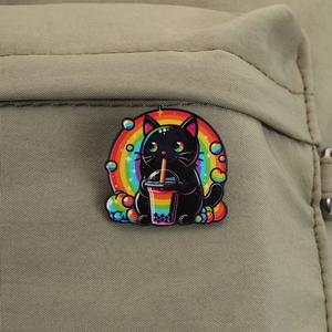 Pins de esmalte de gato negro arcoíris, broche de gato psicodélico Kawaii, insignia de solapa de té con leche <span class=keywords><strong>Bobo</strong></span> Pearl, joyería al por mayor - Product Image 3