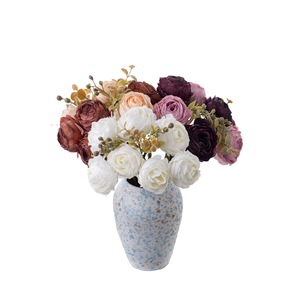 Bouquet de roses artificielles Huaying Weaves, rouge vin, blanc laiteux, violet clair, marron, décorations de mariage faites à la main, style Ins, vert - Product Image 5