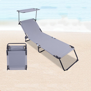 Ensemble <span class=keywords><strong>chaise</strong></span> lune et transat pliables d'extérieur – Lit de plage et de camping portable au design moderne - Product Image 6