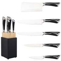 6-delige keukenmessenset voor koken met standaard, ergonomische handgrepen, slagermes, fruitmes voor keukenaccessoires