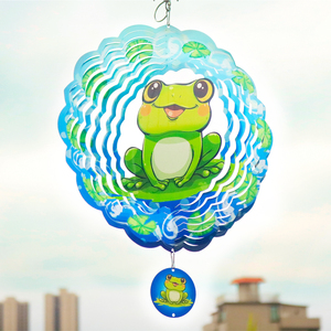 Molinillos de Viento Metálicos de 12 Pulgadas, Decoración de Jardín, Molinillo de Viento con Ilusión Holográfica 3D, Molinillo de Viento con Diseño de Ranas - Product Image 4