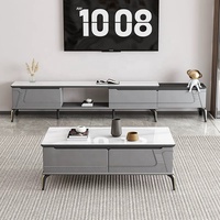 Meuble TV au design blanc élégant et table basse Table centrale en marbre brillant Table basse ronde pour usage domestique