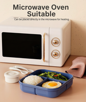 Boîte à lunch en plastique pour enfants, motif dessin animé, compatible micro-ondes, avec compartiments pour fourchette et cuillère, design hermétique, capacité 1-2L, à un seul niveau