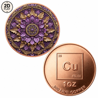 Pièces de monnaie en cuivre pur 999 de 1 oz, imprimées en couleur 2D sur mesure, motif Mandala Lotus Violet, vente en gros