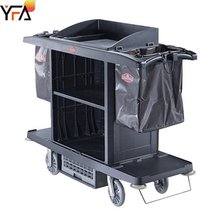 Chariot de nettoyage conciergerie en plastique d'hôtel de haute qualité avec porte chariot de ménage commercial chariot de <span class=keywords><strong>service</strong></span> de chambre sur roues