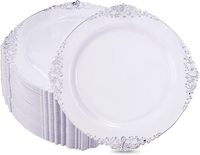 Assiettes jetables en plastique de 10,25 pouces avec bord doré pour mariages, fêtes et Thanksgiving