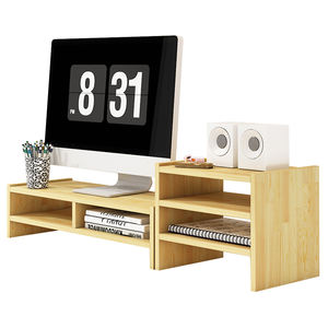 Bureau en bois massif à faire soi-même, support de moniteur à 2 niveaux avec étagères de rangement <span class=keywords><strong>pour</strong></span> ordinateur, iMac, <span class=keywords><strong>imprimante</strong></span>, ordinateur <span class=keywords><strong>portable</strong></span> - Product Image 4