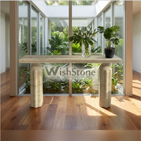 Table console en travertin beige naturel avec pieds en colonne cannelée, table console en pierre pour entrée, couloir, décoration intérieure, taille personnalisée