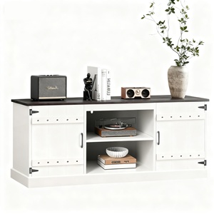 Moderne Boerderij Stevig Ontworpen Houten Witte Media Console Tv-Standaard Met <span class=keywords><strong>2</strong></span> Verborgen Kasten Schuurdeuren Kabelbeheer - Product Image 4