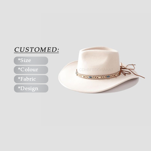 หมวกคาวบอยสักหลาดขน100% ปีกกว้างสำหรับทุกเพศสไตล์วินเทจตะวันตกใส่ได้ทั้งชายและหญิง - Product Image 1