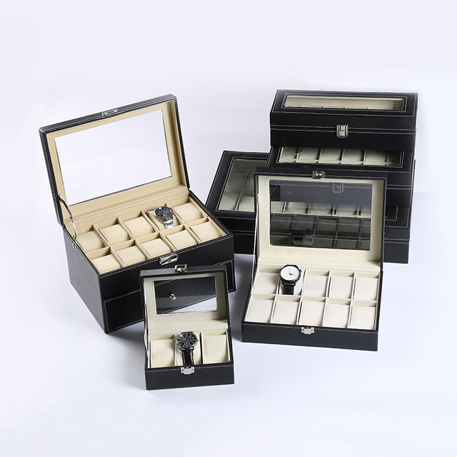 High Quality Custom Luxury PU Leather Watch Box 1-24 Slot Square Packaging Display Square Watch Case Wholesale