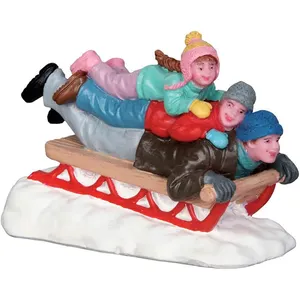 Resin Sledding with Dad Christmas Village Figurine