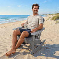 Fauteuil à bascule Adirondack en HDPE pour extérieur, patio, jardin, plage, résistant aux intempéries, en plastique gris, aspect bois, confortable, siège de relaxation