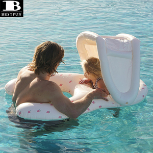 Bouée gonflable pour bébé et maman, motif fraise, avec auvent amovible, PVC écologique, pour la baignade parent-enfant en été - Product Image 1