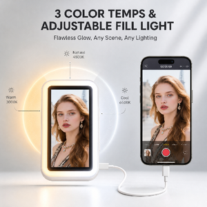 Funda de Teléfono con Espejo para Selfies, Recargable y Portátil, con Pantalla Dividida, Luz LED Magnética, Compatible con Todos los Teléfonos - Product Image 2